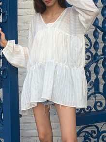 DAZY 荷葉邊荷葉邊下擺襯衫 - 白色 - 查看 2