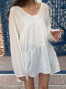 DAZY 荷葉邊荷葉邊下擺襯衫 - 白色 - 查看 3