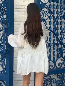 DAZY 荷葉邊荷葉邊下擺襯衫 - 白色 - 查看 5