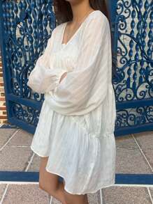 DAZY 荷葉邊荷葉邊下擺襯衫 - 白色 - 查看 6