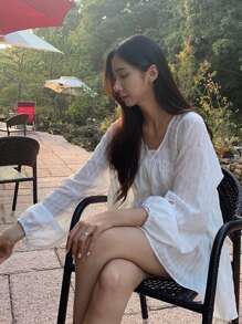 DAZY 荷葉邊荷葉邊下擺襯衫 - 白色 - 查看 8