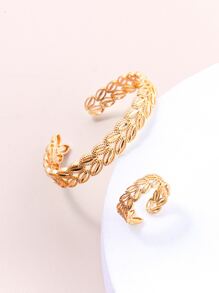 Hollow Out Ring & Cuff Bangle - Yellow Gold - View 1