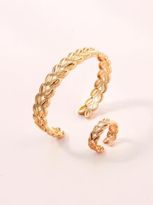 Hollow Out Ring & Cuff Bangle - Yellow Gold - View 2