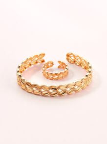 Hollow Out Ring & Cuff Bangle - Yellow Gold - View 3