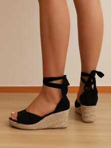 Sandali con bande espadrillas suola zeppe - nero - Visualizzare 2