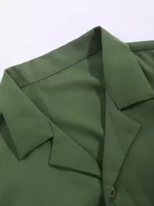 Manfinity RSRT Camisa de cuello con solapa unicolor con shorts sin camiseta - Verde militar - Ver 3