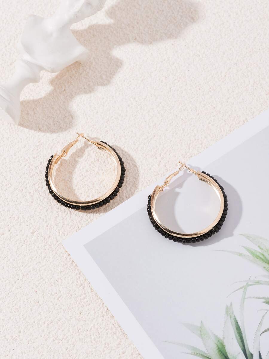 Hoa tai vòng cườm - màu đen - Xem 1