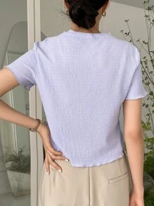 DAZY Plisse Button Front Tee - Lilac Purple - View 2