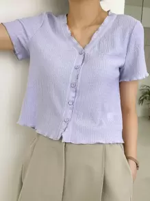 DAZY Plisse Button Front Tee - Lilac Purple - View 4