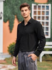 Manfinity Mode 男士前紐扣襯衫 - 黑色 - 查看 1