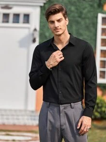 Manfinity Mode 男士前紐扣襯衫 - 黑色 - 查看 4