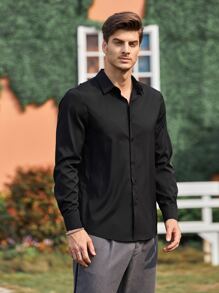 Manfinity Mode 男士前紐扣襯衫 - 黑色 - 查看 5