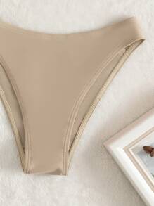 Swim Basics Summer Beach Solid Bikini Set Push Up Bra & Bikini Bottom 2 Piece Bathing Suit - Khaki - View 3