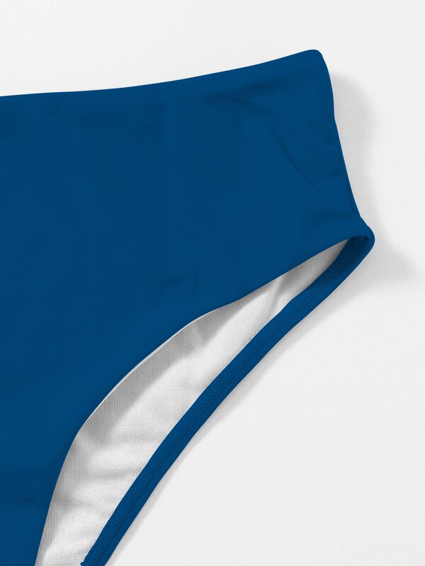 SHEIN Swim Basics Tankini Set Criss Cross Lace Up Back Bra & High Waisted Bottom 2 Piece Bathing