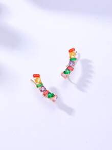 一对个性彩色立方氧化锆心形和长方形沙滩度假耳环，女士时尚配饰 - 彩色 - 查看 3