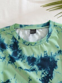 SHEIN LUNE Tie Dye Round Neck Tee - Multicolor - View 3