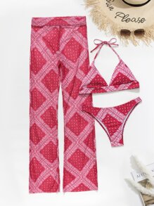 3入組佩斯利印花露背比基尼和連體褲套裝 - 彩色 - 查看 4