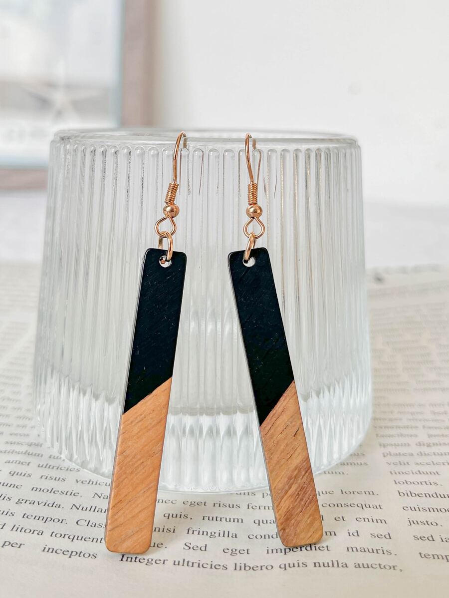 Two Tone Geometric Drop Earrings - Multicolor - View 1