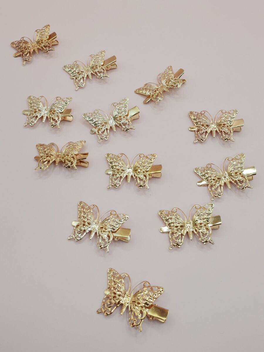 12pcs Butterfly Decor Hair Clip - Gold - View 1