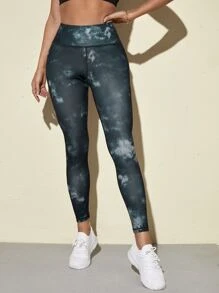 Yoga Funny 透氣柔軟紮染寬腰帶運動打底褲 - 彩色 - 查看 4