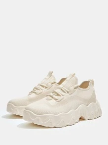 Cuccoo Patch Detail Lace-up Front Chunky Sneakers - Apricot - View 4