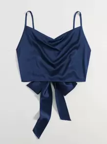 SHEIN Privé 後綁帶吊帶短上衣緞面上衣 - 藏蓝色 - 查看 3