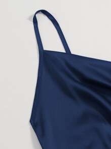 SHEIN Privé 後綁帶吊帶短上衣緞面上衣 - 藏蓝色 - 查看 4