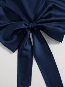 SHEIN Privé 後綁帶吊帶短上衣緞面上衣 - 藏蓝色 - 查看 5