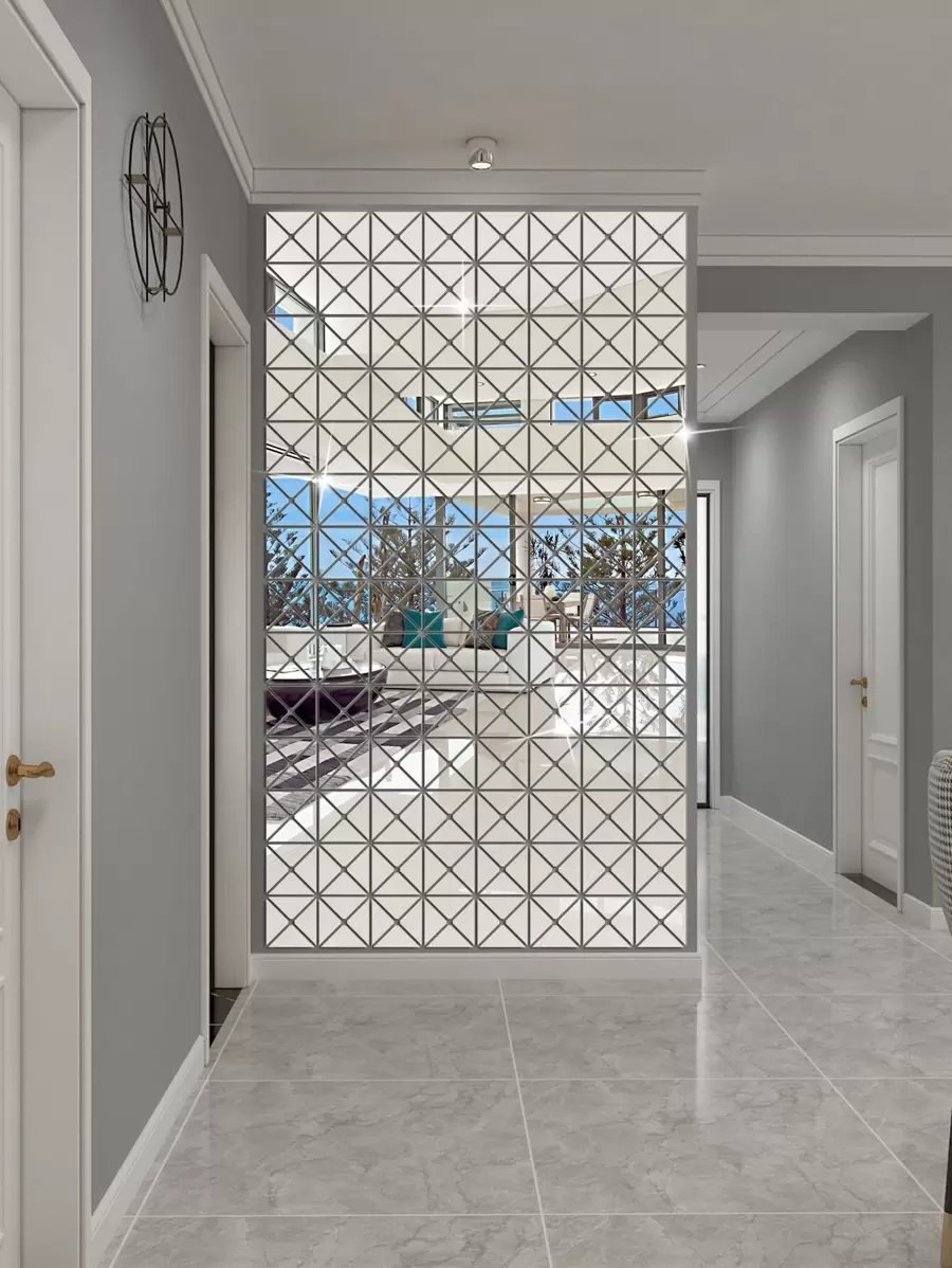 100 件三角形镜子墙贴、贴纸、墙贴花、乙烯基贴花用于家居装饰、春季装饰品刷新您的家、拉玛装饰贴纸礼物生日毕业墙面装饰房间装饰墙镜用于房间浴室装饰客厅装饰 - 銀色 - 查看 1