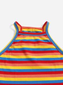 SHEIN Teen Girls Block Striped Halter Top - Multicolor - View 4