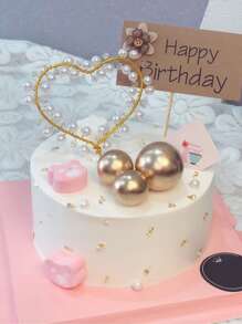 1pc Pearl Heart Cake Topper - Multicolor - View 1