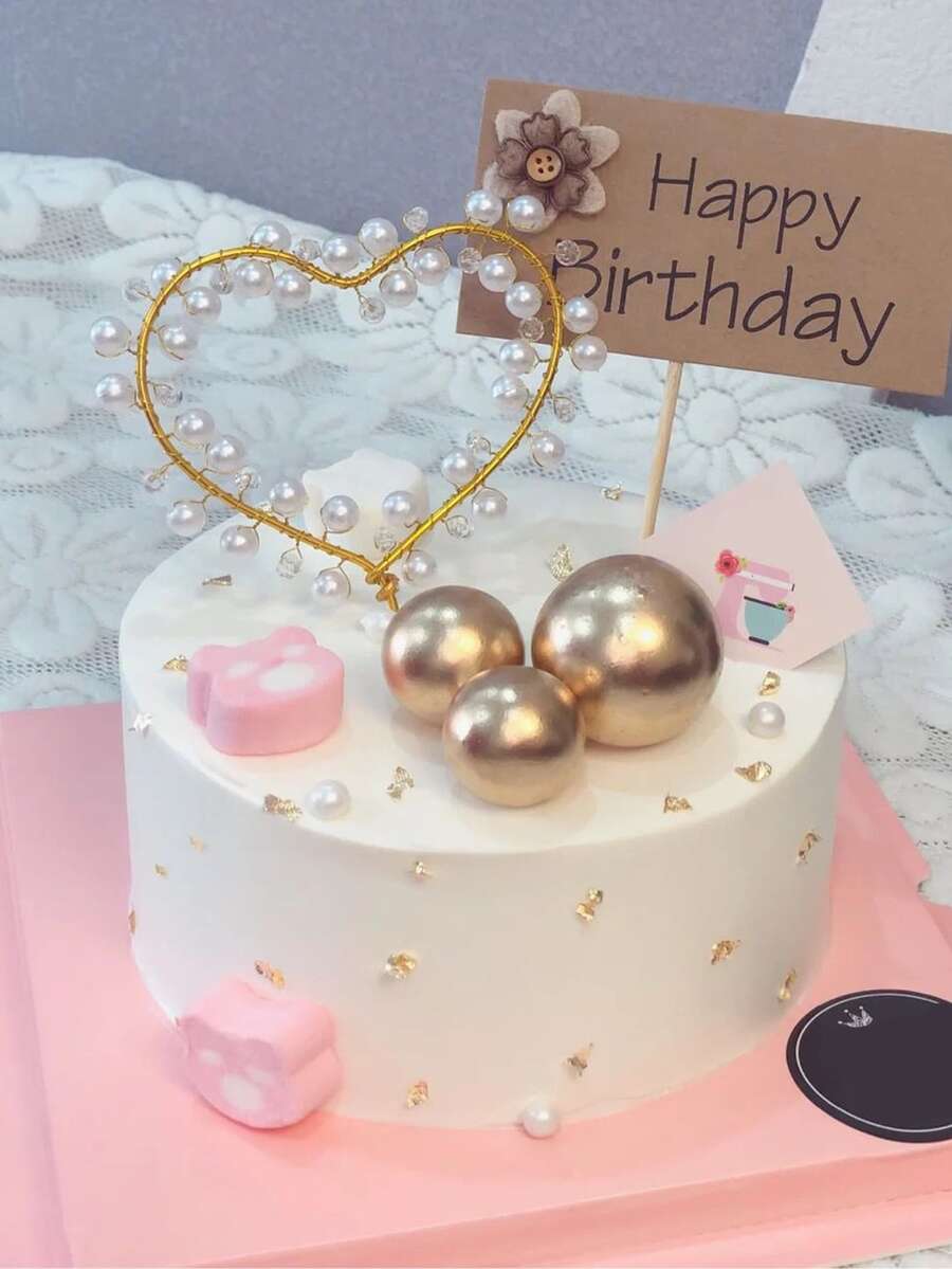 1pc Pearl Heart Cake Topper - Multicolor - View 1