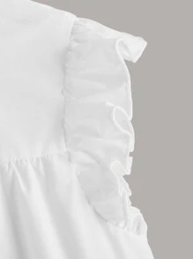 SHEIN 青少年女孩蝴蝶袖荷葉邊下擺襯衫 - 白色 - 查看 3