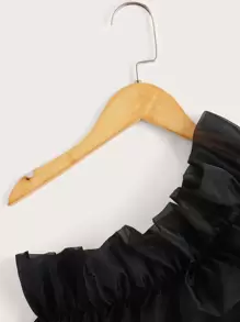 SHEIN Chicas adolescentes Top de un hombro ribete con fruncido - Negro - Ver 3