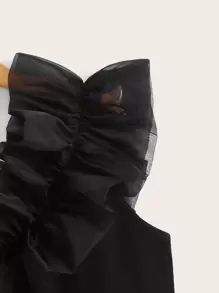 SHEIN Chicas adolescentes Top de un hombro ribete con fruncido - Negro - Ver 4