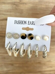 6pairs Faux Pearl Decor Earrings - Silver - View 1