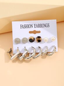 6pairs Faux Pearl Decor Earrings - Silver - View 2