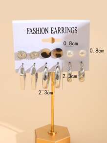 6pairs Faux Pearl Decor Earrings - Silver - View 3