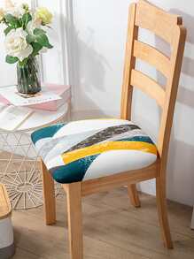 1pc Geometric Pattern Stretchy Chair Seat Cushion Cover, Modern Polyester Color Block Dining Chair Seat Cover For Home - Multicolor - View 2