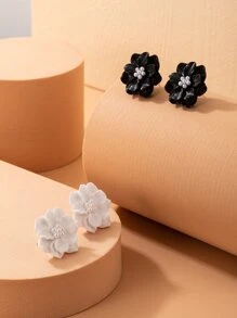 imoli 2pairs Flower Stud Earrings Valentines,Mom,Mother,Mother's Day,Gift - Black and White - View 3