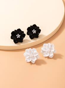 imoli 2pairs Flower Stud Earrings Valentines,Mom,Mother,Mother's Day,Gift - Black and White - View 4