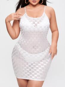 Vestido ajustado de tirantes con textura de malla sin lencería - Blanco - Ver 3