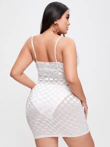 Vestido ajustado de tirantes con textura de malla sin lencería - Blanco - Ver 4