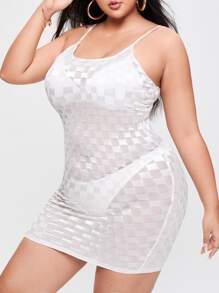 Vestido ajustado de tirantes con textura de malla sin lencería - Blanco - Ver 1