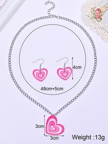 Vòng cổ và hoa tai thả hình trái tim - Màu Hồng Tươi - Xem 4