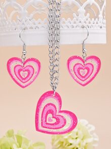 Vòng cổ và hoa tai thả hình trái tim - Màu Hồng Tươi - Xem 5