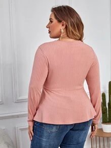 Calvaya Plus Cut Out Peplum Hem Tee - Dusty Pink - View 2