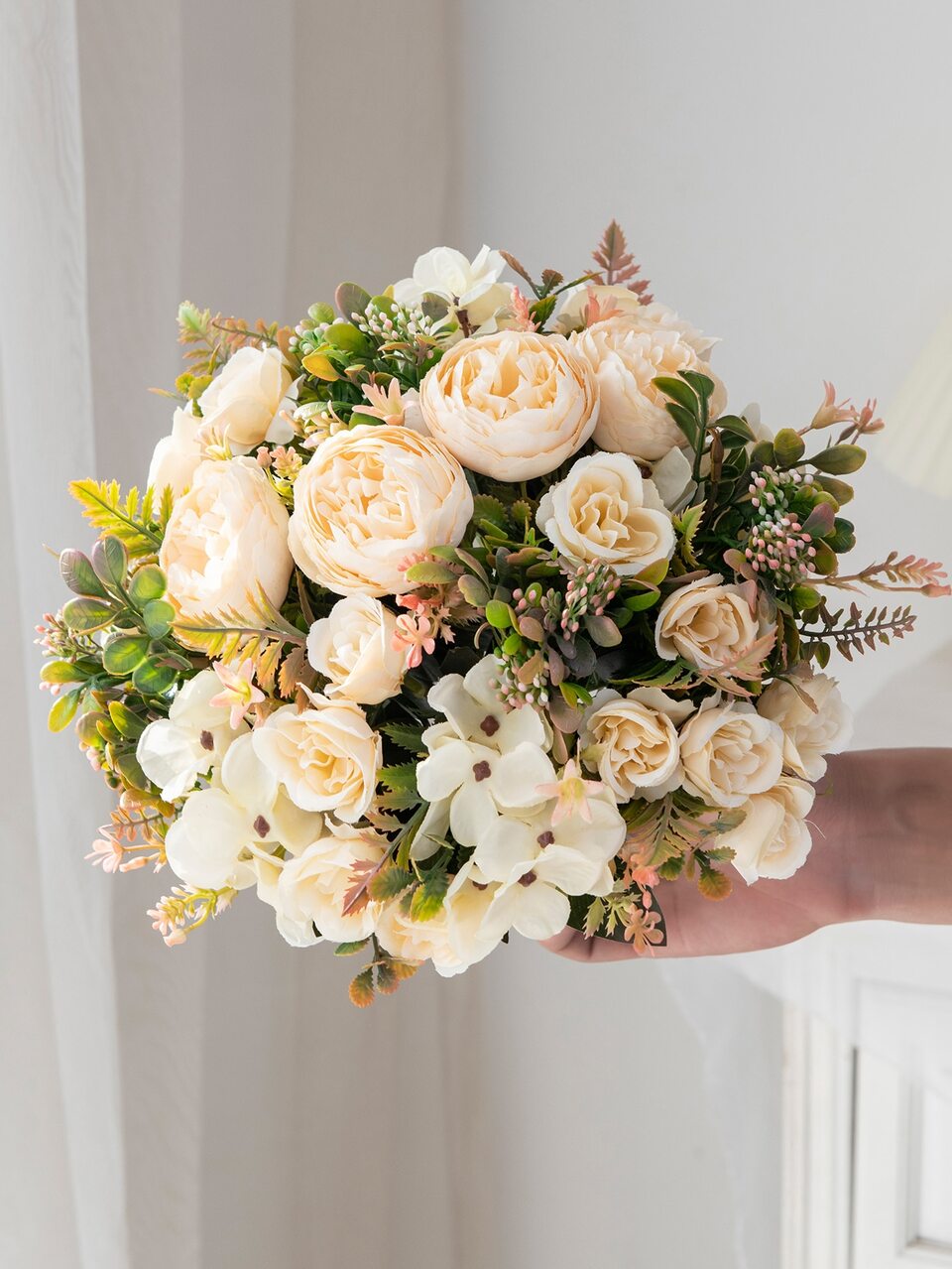 1 Bunch/3 Bunches Artificial Peony Mixed Flower Decoration, For Wedding Bridal Bouquet, Classroom, Home, Vases, Garden, Parties, Birthday Gifts Graduation