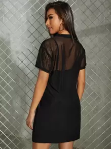 SHEIN EZwear 小高領網紗洋裝帶吊帶內搭 - 黑色 - 查看 2