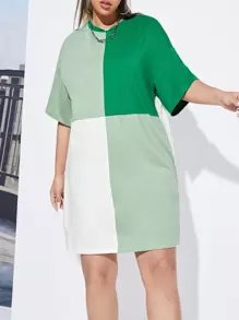 SHEIN EZwear Plus Colourblock Drop Shoulder Tee Dress - Multicolor - View 1